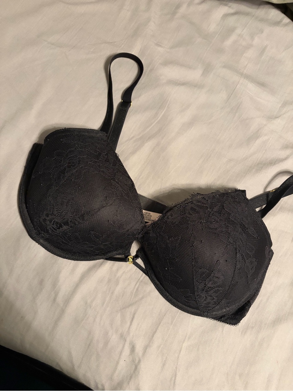 Victoria's Secret Black Lace Push-Up Bra with Gold Accent